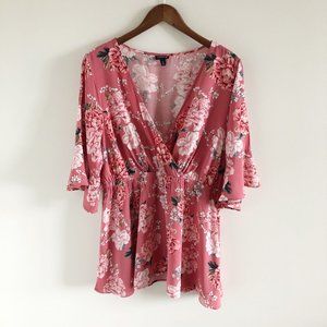 Torrid Floral Challis Surplice Babydoll Blouse Top 2 / 2X Statement Sleeve